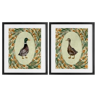 Imagem de Stupell Industries Conjunto de 2 peças de retratos de pato floral country com impressão emoldurada preta por Yen, 40,6 x 33,5 cm