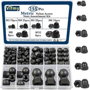 Imagem de Kit de sortimento Vifmy Metric Black Nylon Acorn Nuts 155 unidades