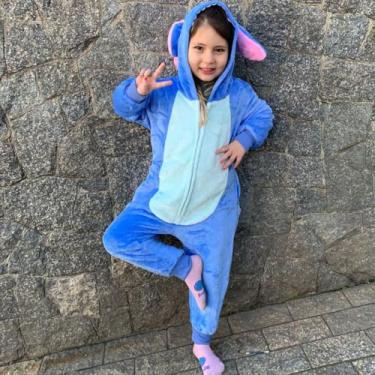 Imagem de Stitch Macacão Kigurumi Pijama Roupa Fantasia Cosplay Inverno Infantil Oficial Disney Tamanho:9 a 10 anos;Cor:Azul