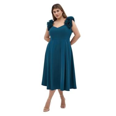 Imagem de City Chic Vestido feminino plus size - Roselyn Ruffle Tulle Midi, Pavão, 54
