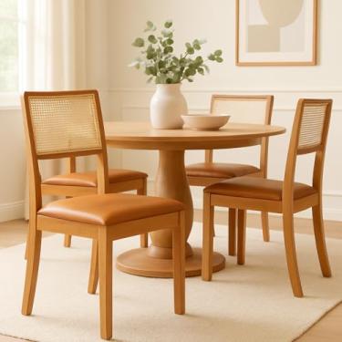 Imagem de Kit 2 Cadeiras de Jantar Rubi Estofado no Corino Marrom e Base de Madeira Resistente para Mesa Sala Cozinha Moderna