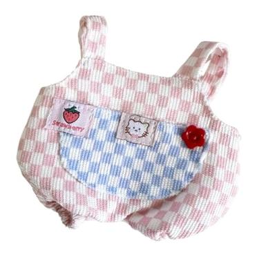 Imagem de Milageto Macacão de boneca para meninas, fantasias de boneca DIY, calças de suspensório de boneca de pelúcia estilosas, roupas de boneca para boneca de 20 cm , Azul