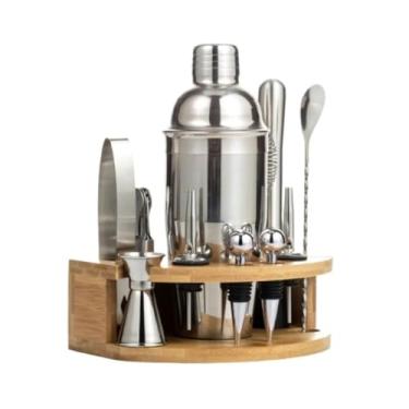 Imagem de ZZTWER Kit de bartender, conjunto de 12 peças, coqueteleira de aço inoxidável com suporte de bambu, conjunto de ferramentas de bar para casa, bar, bar e coqueteleira