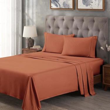 Imagem de Superior Jogo de lençol de cama de algodão egípcio 300 fios, 2 lençóis elásticos com bolso profundo, 1 lençol de cima, 2 fronhas, lençóis macios para o dia a dia, luxuoso, itens essenciais para o lar