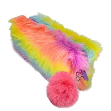 Imagem de Estojo simples escolar c/ pompom pelúcia colorido Daterra - Daterra , 