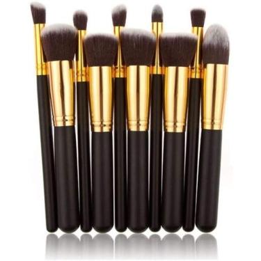 Imagem de Pincel Pinceis Kabuki Precisão Kit com 10 Pinceis de Maquiagem PRETO -