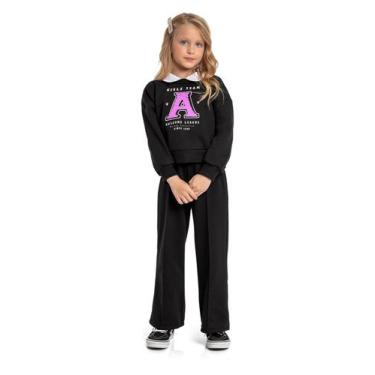 Imagem de Blusão Cropped Moletom Infantil Quimby, Preto, 8