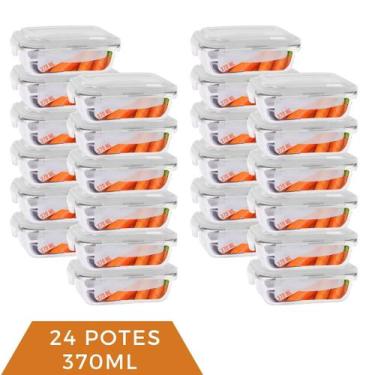 Imagem de Kit 24 Pote Vidro 370ML Vai ao Forno Microondas Retan c/Tampa - PRATIC