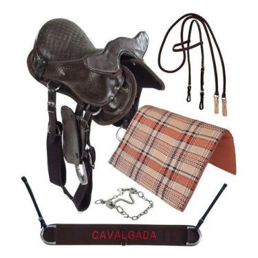 Imagem de Sela De Cabeça Australiana Tradicional Marrom Completinha C/ Acessório