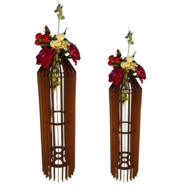 Imagem de Vaso de Chão Decorativo Grande MDF PENEDO - LENOBRE, Marrom, Kit com 2