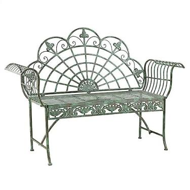 Imagem de CLoxks Bancos de pátio retrô estilo rústico, banco de jardim ao ar livre, de ferro fundido verde antigo, 57,4 cm, cadeira de lazer dobrável para 2 pessoas para varanda e quintal