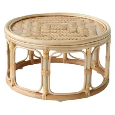 Imagem de Mesa baixa com janela de sacada, mesa lateral redonda, varanda, mesa de centro baixa, superfície de bambu, mesa central redonda para sala de estar, janela de sacada