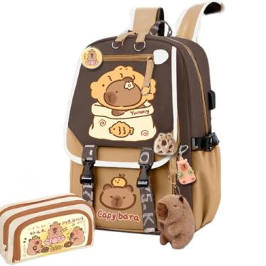 Imagem de Kapibara Mochila de desenho animado capivara grande capacidade impermeável Kapibara coisas kawaii mochila com alfinetes e acessórios, Padrão 5