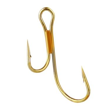 Imagem de OUFEIJIA Anzóis de peixe 20 peças anzóis de pesca duplos de aço de alto carbono dourado farpado pike truta poleiro anelado anzóis para pesca, 1