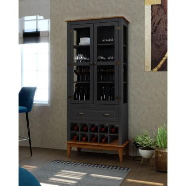 Imagem de Cristaleira Adega 2 Portas 1 Gaveta Madeira Cinza Grafite