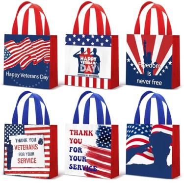 Imagem de Wesnoy 48 peças de sacolas de presente do Dia dos Veteranos a granel reutilizáveis do Dia da Lembrança com alças Thank You Patriotic Cesta de presentes de Natal não tecida para lembrancinhas de festa