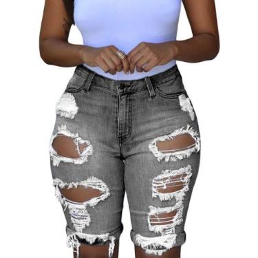 Imagem de Bermudas Roswear, jeans rasgados, elásticos, cinza escuro, femininos