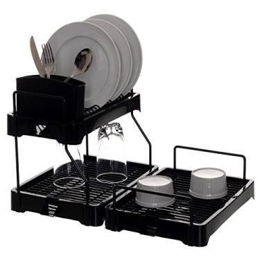 Imagem de Escorredor de Pratos com Porta Talher Prime Aramado Dry Triplo Preto com Preto