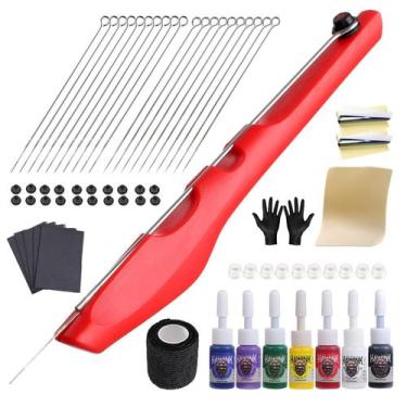 Imagem de Kit de tatuagem HAWINK Hand Tattoo DIY Tool com 200 ml de tinta e 20 a