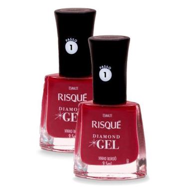 Imagem de Kit 2 Esmalte Risqué Diamond Gel Cor Vinho Bordô 9,5ml