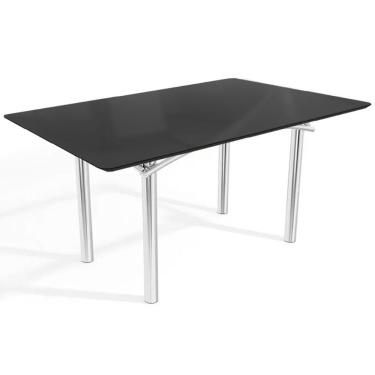 Imagem de Mesa De Sala Jantar Elba Tampo Madeirado C/ Vidro 160cm Cromada/preto - Kappesberg