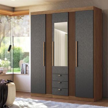 Imagem de Guarda Roupa 4 Portas Espelho Amazonas 4.4 Jatoba Grafite