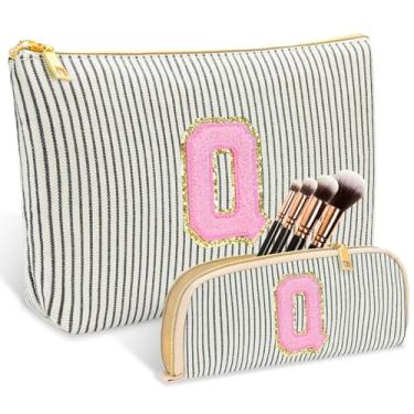 Imagem de Bolsa de cosméticos rosa fofa com inicial personalizada para mulheres, bolsa organizadora de maquiagem de formatura para meninas de 10 a 14 anos, bolsa de higiene de viagem para mãe, namorada, esposa