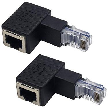 Imagem de Duttek Adaptador extensor Ethernet de 90 graus, RJ45 macho para fêmea, Cat5e/Cat6, para modem, roteador, PC, impressora, laptop, LAN, switch - pacote com 2