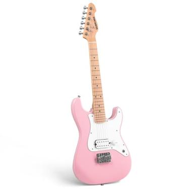 Imagem de SONICAKE Guitarra elétrica infantil de 76 cm, corpo de madeira maciça leve e júnior com captador Humbucker, pescoço e escala de dedo de madeira, extremidades arredondadas, rosa