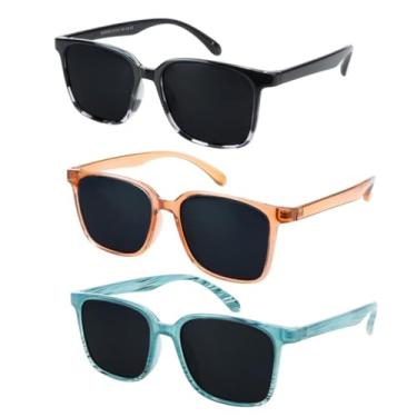 Imagem de LAMBBAA Óculos de sol de leitura quadrados vintage para homens e mulheres, pacote com 3 (preto, branco + champanhe + azul ardósia, ampliação 2,50)