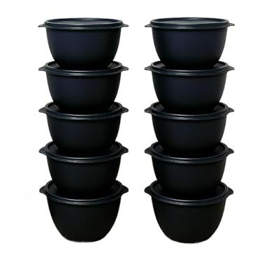 Imagem de Conjunto de 10 saladeiras ou 5 saladeiras + jarro de 1,8 litros Saladeiras de cozinha Recipientes plásticos para armazenamento de alimentos (5 potes Preto sem Jarra)