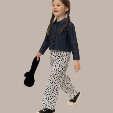 Imagem de Conjunto Menina Camisa Jeans & Calça Wide Leg- Carinhoso, 6, Branco