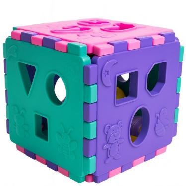 Imagem de Cubo Didático Pequeno Rosa Brinquedo Encaixe Educativo Bebe