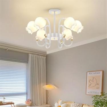 Imagem de Luminária Pendente Flor Pastoral Americana Lâmpada Pendente Moderna De Luxo Para Sala De Estar, Sala De Jantar, Quarto, Casa De Campo, Lustre De LED (White 6 Lights 1PCS)