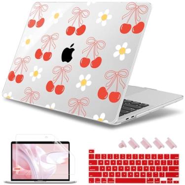 Imagem de May Chen Para MacBook Pro 16 polegadas A2141 versão 2020 2019, protetor de tela e capa de teclado de plástico macio para MacBook Pro 16 polegadas com Touch Bar e Touch ID - Laço cereja vermelho