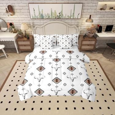 Imagem de Castle Fairy Conjunto de edredom ocidental, 7 peças, com caveira de touro, para meninos, adultos, jovens, com 1 edredom, 1 lençol com elástico, 1 lençol de cima, 2 fronhas, 2 fronhas
