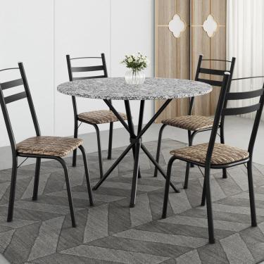 Imagem de Conjunto de Mesa Redonda 80cm X 77cm com 4 Cadeiras Leia Preto/Rattan/Ocre