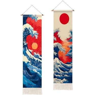 Imagem de BVBOX 2 peças de tapeçaria floral vertical, tapeçarias de borla preta para pendurar na parede vertical, decoração de casa para sala de estar, quarto