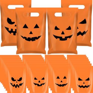 Imagem de AmazingSpark 48 pacotes de sacolas de presente de abóbora de Halloween com alças de plástico para lembrancinhas de festa e doces para embrulho de presente e suprimentos de Halloween