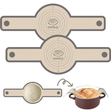 Imagem de Conjunto de esteira de silicone para forno holandês, antiaderente e fácil de limpar, 2 peças reutilizáveis para pão com alça longa para transferir massa fermentada (cinza, 2 peças redondas)