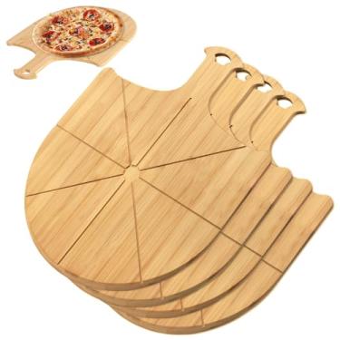 Imagem de KWYADLUO Pizza Peel de madeira, pacote com 4 espátulas de pizza de 30 cm, antiaderente, pá de bambu como tábua de corte com ranhuras de corte para facilitar a fabricação de pizza e pão