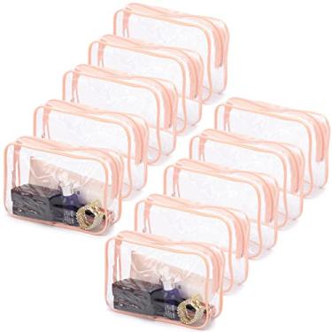 Imagem de Tbestmax Pacote com 40 sacos de cosméticos transparentes bolsas de maquiagem portáteis à prova d'água bolsas de higiene de viagem organizador rosa pêssego, 19 cm x 12 cm x 5,8 cm