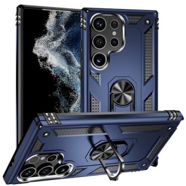 Imagem de SORAKA Capa para Samsung Galaxy S24 Ultra com suporte de anel, capa protetora para Samsung Galaxy S24 Ultra, capa traseira de policarbonato rígido com placa de metal para suporte magnético de telefone