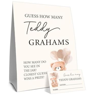 Imagem de Guess How Many Teddy Grahams Baby Shower Game, Guess How Many Teddy Grahams Games, Bear Babies Party Game Sign Card, Bear & Balloon Baby Shower Games, Gender Reveal Decor (conjunto de 1 placa e 30