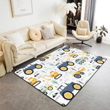 Imagem de Tapetes de sala de estar de construção infantil para meninos, tapete de desenho animado de carro, escavadeira, trator, 7,5 x 12,5 cm, lindo equipamento, caminhões, para decoração de quarto de