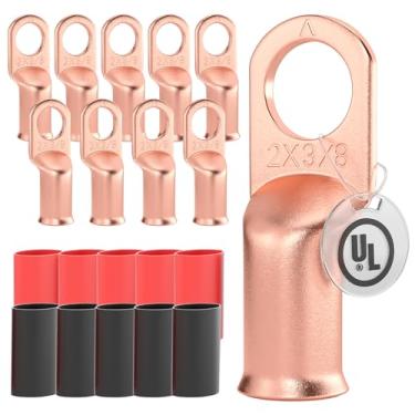 Imagem de AIRIC 10 peças UL listados 2 AWG - terminais de cabo de bateria de 3/20.3 cm, terminais de anel termorretrátil, extremidades de cabo de cobre, terminal de conector de fiação, conectores de crimpagem