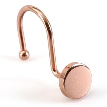 Imagem de Anéis de ganchos de cortina de chuveiro ouro rosa: design de botão redondo à prova de ferrugem anéis de cortina de chuveiro de metal pesado para banheiro - cabides de cortina de chuveiro decorativos