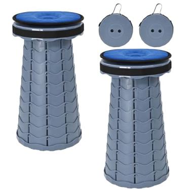 Imagem de FXKS Pacote com 2 bancos telescópicos portáteis dobráveis com almofada, banco dobrável retrátil, capacidade máxima de carga de 181 kg, bancos dobráveis portáteis para acampamento, caminhadas