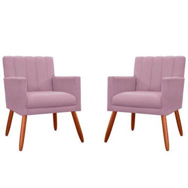 Imagem de Kit 2 Poltronas Decorativa Cecília Suede Rosê Pés Madeira Mz Decor - M