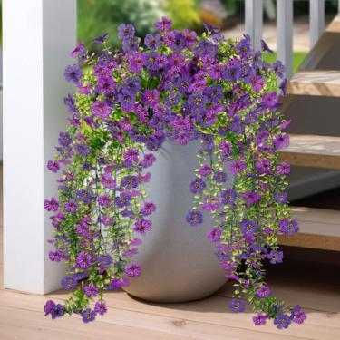 Imagem de Evoio 2 pacotes de flores artificiais de hera violeta para pendurar no exterior, pátio, jardim, varanda, casamento, decoração de casa (roxo claro + roxo escuro)